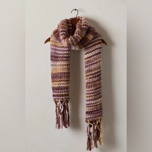 NWT new Free People All Mine woven Knit Scarf Fringe purple lavender ivory muted